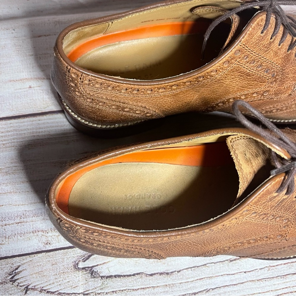 Mens 10 M Cole Haan Lenox Hill Grand OS Wingtip C12362 Brown Leather Derby Shoes - Picture 5 of 10